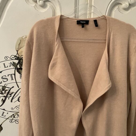 Theory Cardigan Sweater Women's S Camel Open Front Wool Blend - Picture 3 of 11
